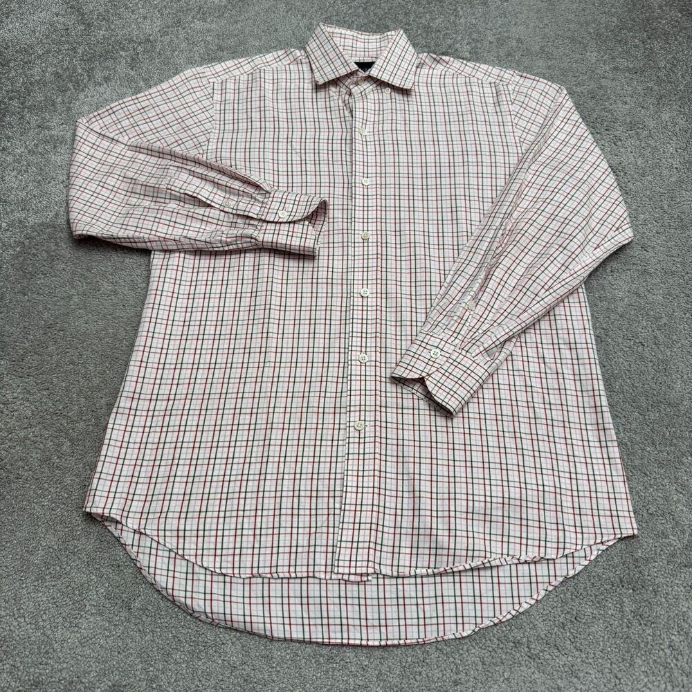 Ledbury Button Down Shirt Mens 15.5 Medium Plaid Long Sleeve Red Pink Cotton Top